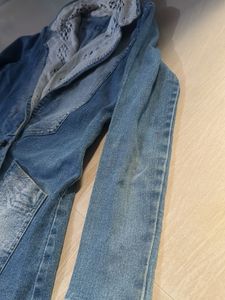 Denim Jacket with Lace Trim