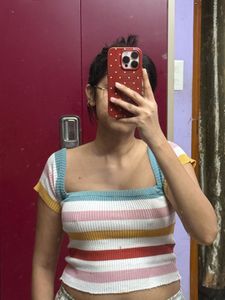 Striped Square Neck Knit Top