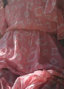 Charming Pink Dress Material with White Print