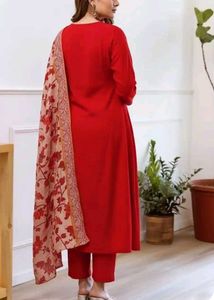 New Elegant Red Embroidered Kurta Set
