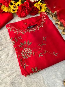Elegant Red Embroidered Kurta Set