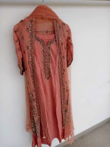 Embellished Peach Kurta Set with Dupatta
