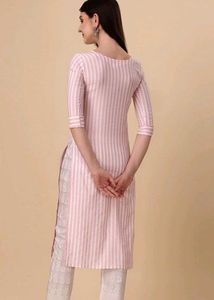 Elegant White &amp; Pink Striped Kurti (Unworn, Like N