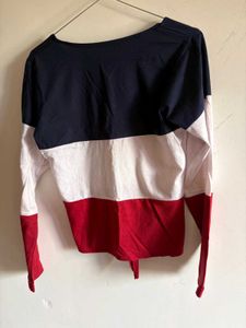 Long Sleeve Striped Tie-Front Top