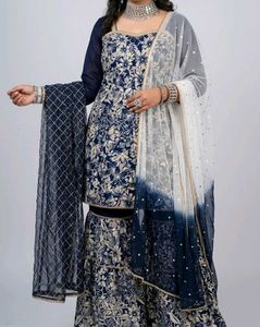 Designer Navy Blue Floral sarara suit