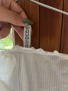 White Ribbed Off-Shoulder Top