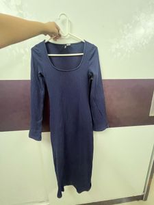 blue ribbed bodycon dress