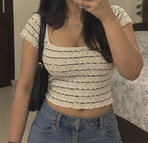 Cropped Knit Top with Striped Pattern