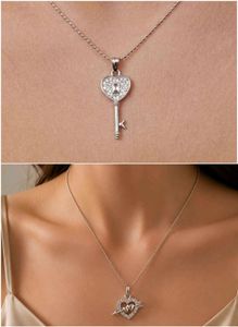 Sparkling Heart & Key Pendant Necklace