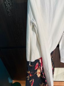 White Floral Print Long Sleeve Dress