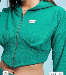 WINTER WEAR Green Textured Cropped Hoodie only