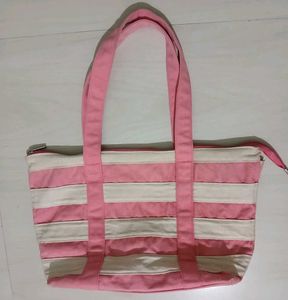 Pink &amp; White Striped Tote Bag