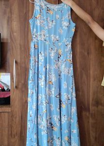 Blue Floral Sleeveless Maxi Dress