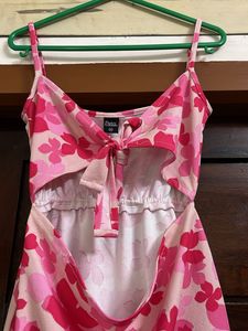 Cute Pink Floral Cutout Dress