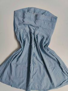 Vintage Y2K Light Blue Denim Strapless Dress