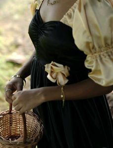 Elegant Black &amp; Gold Puffy Sleeve Gown
