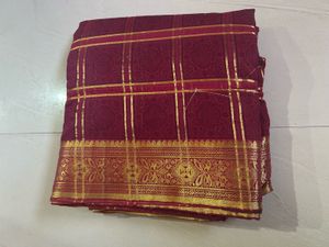 Elegant Maroon Saree with Gold Border & Blouse