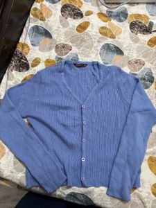dressbery Blue Ribbed Cardigan