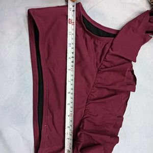 Maroon One🤎-Shoulder Ruffle Bikini Top