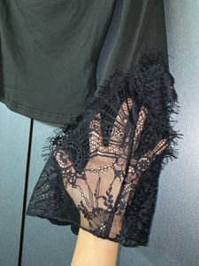 SAVANA Black Lace Trim One-Shoulder Top