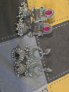 Oxidized Silver Jhumka Earrings