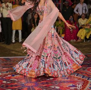 Gorgeous Floral Printed Pink Silk Lehenga Choli