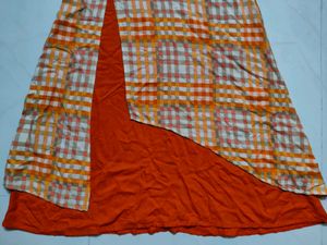Orange Checkered Kurti with Embellished Neckline