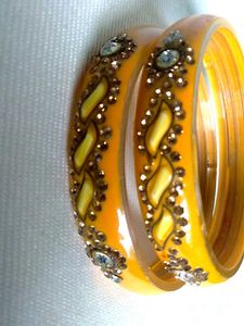 Vibrant Yellow Bangle Set with Embellishments