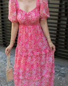 Floral pink full length dress