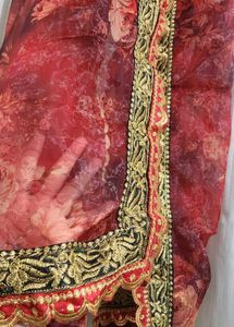 Organza Red Floral Embroidered Dupatta