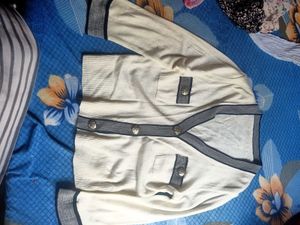Cream Cardigan with Grey Trim