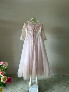 Elegant Pink Tulle Gown with Floral Appliques