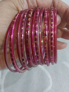 Pink Magenta Glass Bangles Set of 13