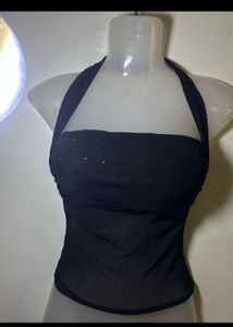 Chic Black Halter Sequin Top