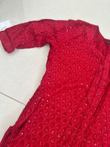 Elegant Red Chikankari Kurta