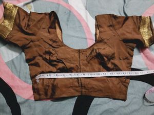 Elegant Brown Silk Blouse with Gold Trim