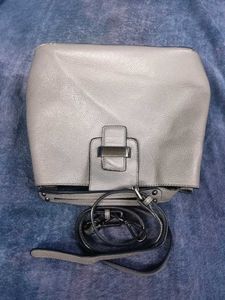 Grey Leather Bucket Bag