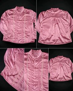 Elegant Pink Satin Blouse with Embroidery