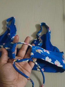 Blue Floral Bikini Top