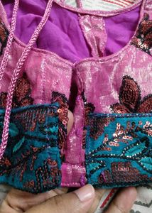 Magenta &amp; Green Saree(Stitched Small Size Blouse)