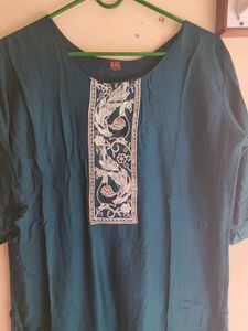 Elegant Teal Kurta with Embellished Neckline