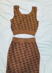 Brown Patterned Winter knit co-ord Set