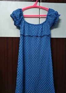 Blue Textured Off-Shoulder Dress