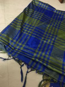 Blue and Yellow Checked Saree