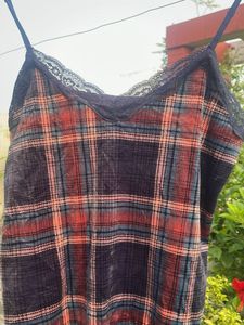 Plaid Lace Trim Cami Top