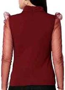 Chic Red Top with Sheer Sleeves