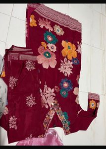 Maroon Floral Kurta Set