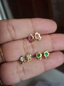 Heart Stud Earrings with Gemstones