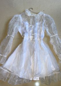 Sheer White Puff Sleeve Dress