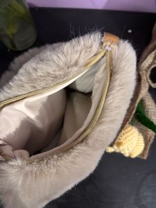 cream faux fur shoulder bag